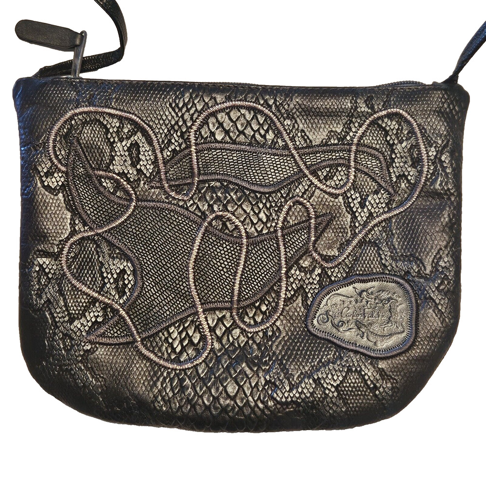 Vintage Carlos Falchi Black/Charcoal Snakeskin Crossbody Bag